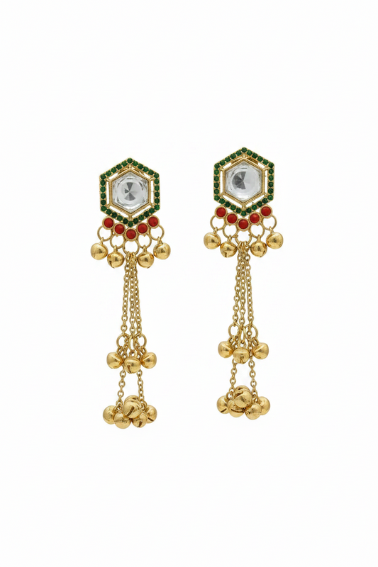 Traditional Gold Kundan Long Earrings for Women | Pearl Chain Hanging Ethnic Earrings Imitation Jewellery | ImiStyleJewellery