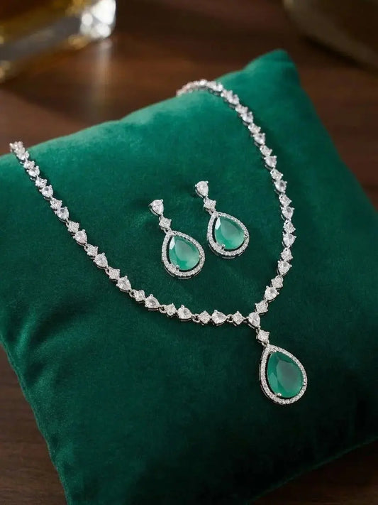 Elegant Green Stone Necklace Set for Women | Luxury Drop Pendant Earrings Set Imitation Jewellery | ImiStyleJewellery - Imistyle Jewellery