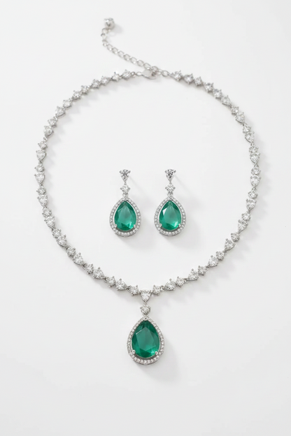 Elegant Green Stone Necklace Set for Women | Luxury Drop Pendant Earrings Set Imitation Jewellery | ImiStyleJewellery