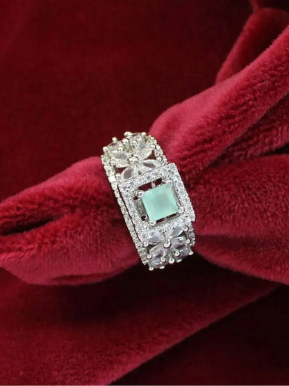 Mint Stone Floral Ring for Women | Adjustable Party Wear Imitation Jewellery - Imistyle Jewellery