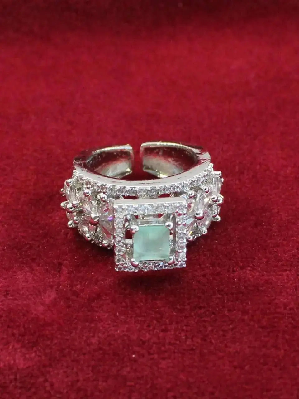 Mint Stone Floral Ring for Women | Adjustable Party Wear Imitation Jewellery - Imistyle Jewellery