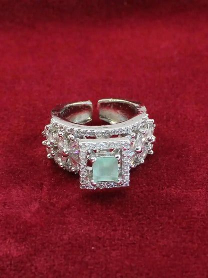 Mint Stone Floral Ring for Women | Adjustable Party Wear Imitation Jewellery - Imistyle Jewellery