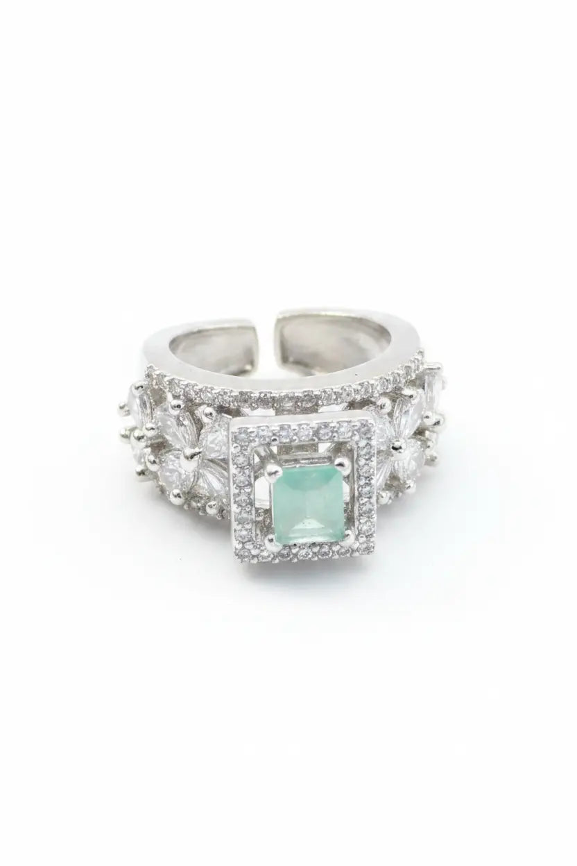 Mint Stone Floral Ring for Women | Adjustable Party Wear Imitation Jewellery - Imistyle Jewellery