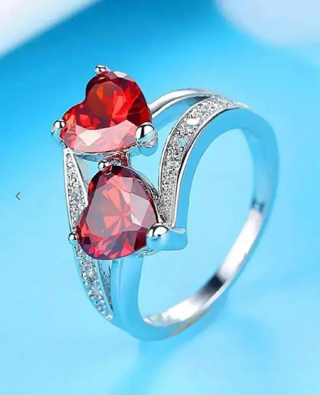 Royal Blue Heart Stone Ring for Women | Double Heart Crystal Silver Band Imitation Jewellery Ring | ImiStyleJewellery - Imistyle Jewellery