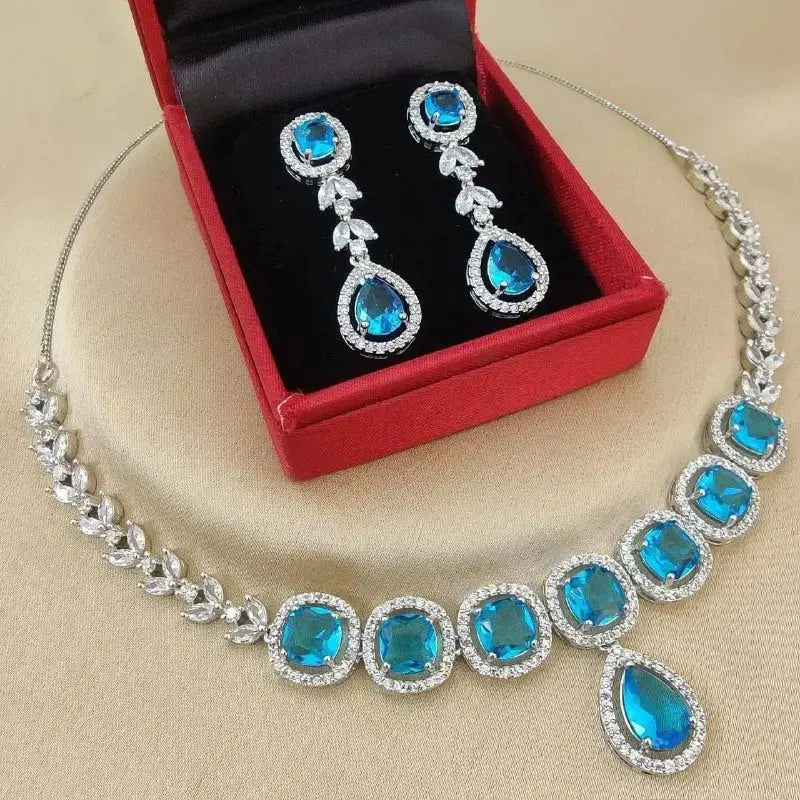Royal Blue Stone Necklace Set with Drop Earrings | Premium American Diamond Imitation Jewellery for Women | ImiStyleJewellery - Imistyle Jewellery