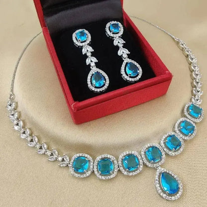 Royal Blue Stone Necklace Set with Drop Earrings | Premium American Diamond Imitation Jewellery for Women | ImiStyleJewellery - Imistyle Jewellery