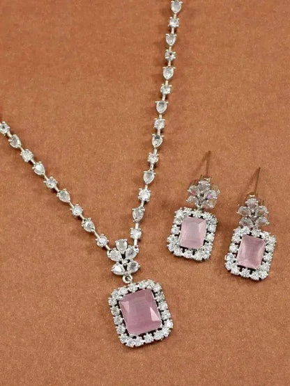Elegant Blue Stone Necklace Set for Women | Crystal Halo Pendant Earrings Set Imitation Jewellery | ImiStyleJewellery - Imistyle Jewellery