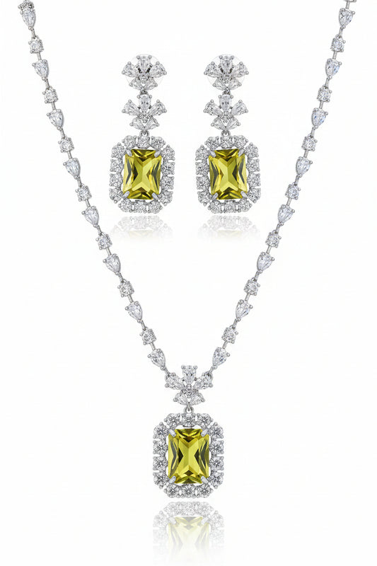 Elegant Yellow Stone Necklace Set for Women | Crystal Square Pendant Earrings Set Imitation Jewellery | ImiStyleJewellery - Imistyle Jewellery