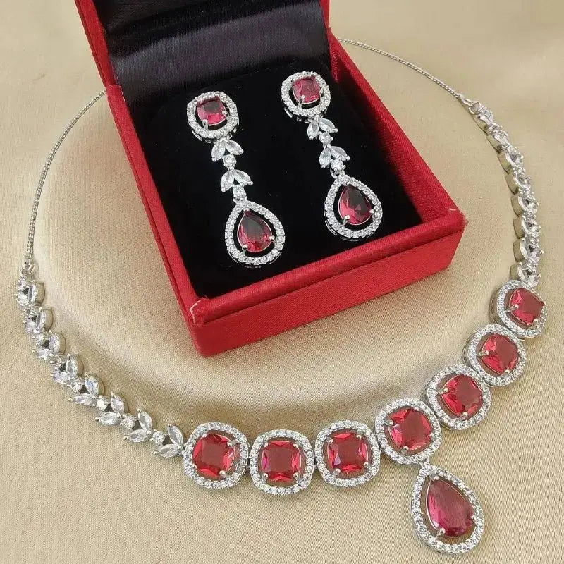 Royal Blue Stone Necklace Set with Drop Earrings | Premium American Diamond Imitation Jewellery for Women | ImiStyleJewellery - Imistyle Jewellery