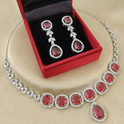 Royal Blue Stone Necklace Set with Drop Earrings | Premium American Diamond Imitation Jewellery for Women | ImiStyleJewellery - Imistyle Jewellery