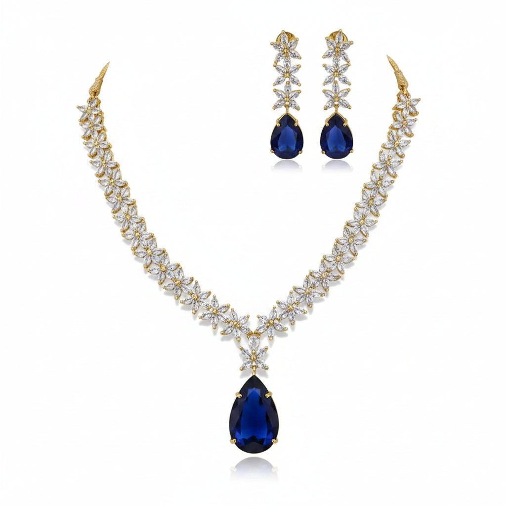 Crystal Floral Necklace Set for Women | Teardrop Pendant Party Wear Jewellery Set Imitation Jewellery | ImiStyleJewellery - Imistyle Jewellery