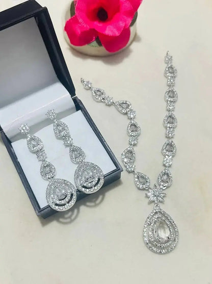 Teardrop Crystal Necklace Set for Women | Luxury Stone Imitation Jewellery Necklace Set with Earrings (Blue, Green, Red, Pink, White) – ImistyleJewellery - Imistyle Jewellery