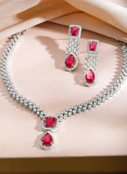 Luxury Blue Sapphire Necklace Set with Earrings for Women | Premium Crystal Jewellery - Imistyle Jewellery