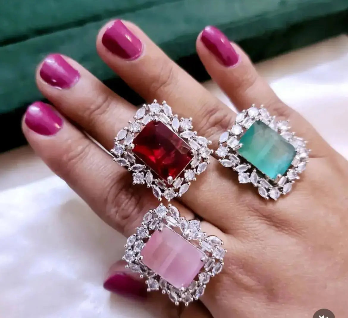 Luxury Square Stone Statement Ring for Women | Crystal Halo Adjustable Imitation Jewellery Ring | ImiStyleJewellery - Imistyle Jewellery