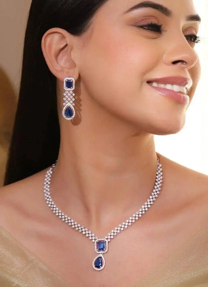 Luxury Blue Sapphire Necklace Set with Earrings for Women | Premium Crystal Jewellery - Imistyle Jewellery