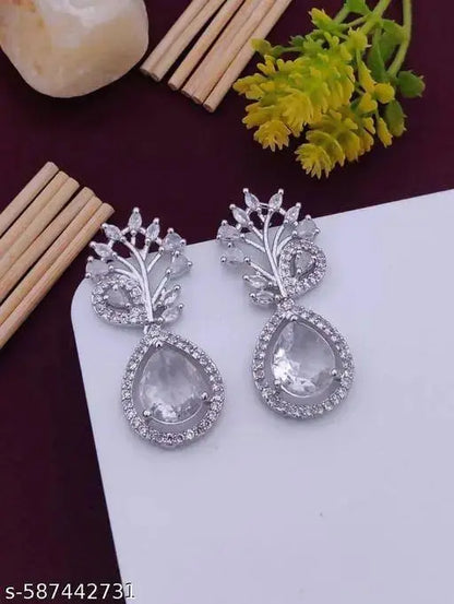Elegant Pink Teardrop American Diamond Earrings | Leaf Design Party Wear Jewellery for Women | ImiStyleJewellery - Imistyle Jewellery