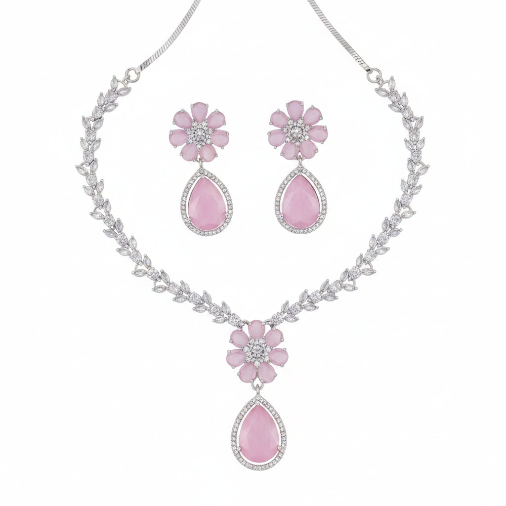 Luxury Red Teardrop Floral Necklace Set for Women | Crystal Leaf Chain Earrings Imitation Jewellery | ImiStyleJewellery - Imistyle Jewellery