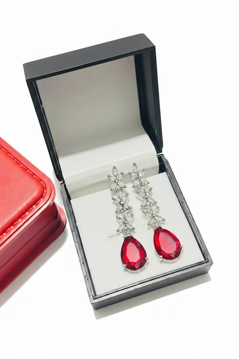 Teardrop Long Dangle Earrings for Women | Elegant Imitation Jewellery Stone Earrings (Red, Pink, Green, Blue, Yellow) – ImistyleJewellery - Imistyle Jewellery