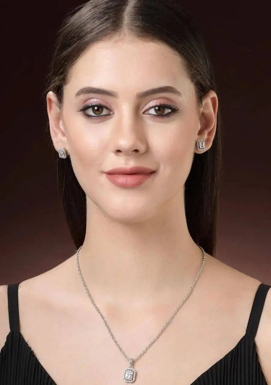 Elegant Crystal Pendant Necklace Set for Women | Square Stone Earrings Necklace Set Imitation Jewellery | ImiStyleJewellery - Imistyle Jewellery
