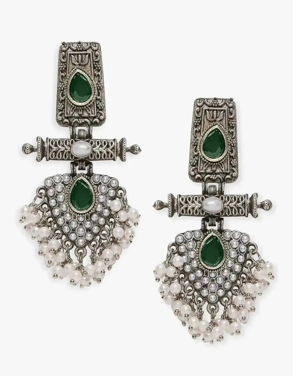 Traditional Green Stone Oxidised Jhumka Earrings for Women | Pearl Drop Ethnic Imitation Jewellery | ImiStyleJewellery - Imistyle Jewellery