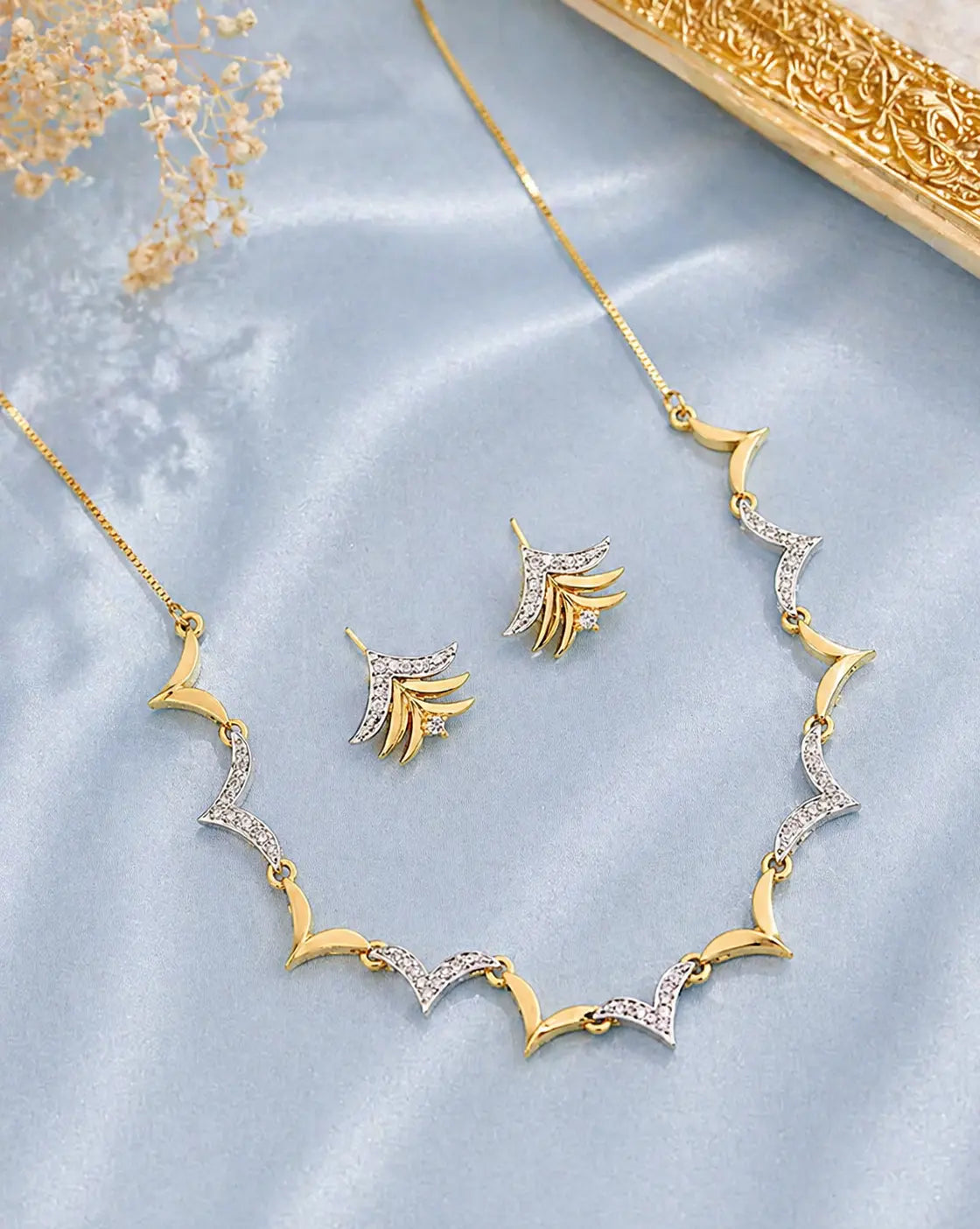 Modern Gold CZ Necklace Set for Women | Geometric Designer Pendant & Earrings Set | ImiStyleJewellery - Imistyle Jewellery