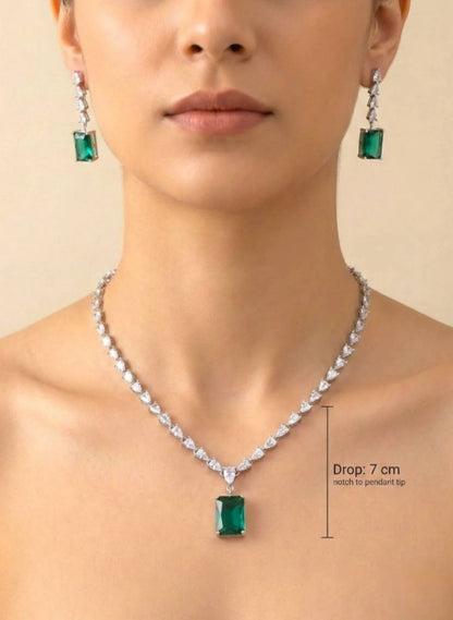 Luxury emerald green crystal necklace and earrings set for women, bridal wedding jewelry with sparkling stones