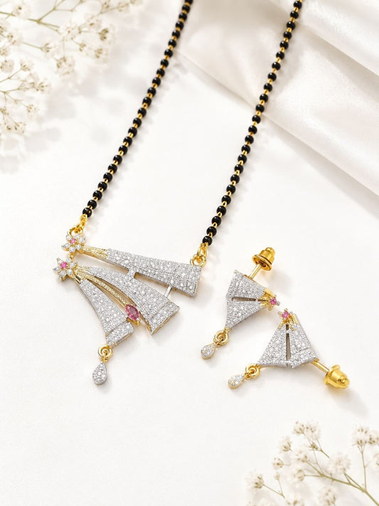 Luxury AD Fan Design Mangalsutra Set with Matching Earrings