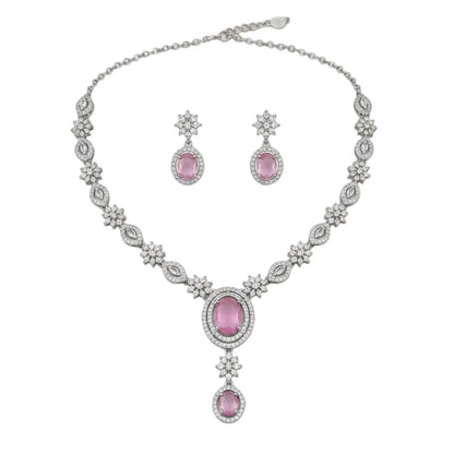 Pink Stone Bridal Necklace Set with Maang Tikka | CZ Diamond Wedding Jewellery Set | ImiStyleJewellery - Imistyle Jewellery