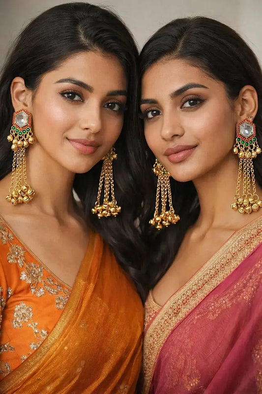 Traditional Gold Kundan Long Earrings for Women | Pearl Chain Hanging Ethnic Earrings Imitation Jewellery | ImiStyleJewellery - Imistyle Jewellery