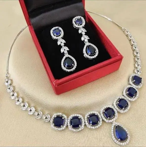 Royal Blue Stone Necklace Set with Drop Earrings | Premium American Diamond Imitation Jewellery for Women | ImiStyleJewellery - Imistyle Jewellery