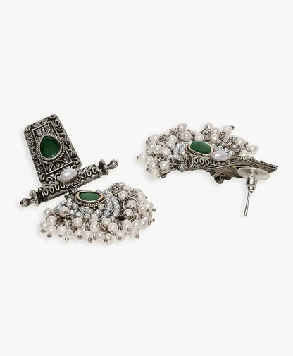 Traditional Green Stone Oxidised Jhumka Earrings for Women | Pearl Drop Ethnic Imitation Jewellery | ImiStyleJewellery - Imistyle Jewellery