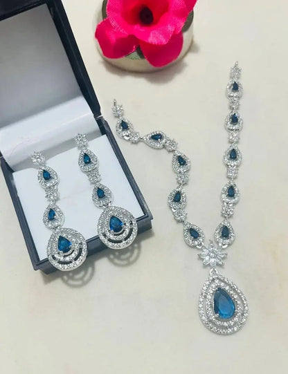 Teardrop Crystal Necklace Set for Women | Luxury Stone Imitation Jewellery Necklace Set with Earrings (Blue, Green, Red, Pink, White) – ImistyleJewellery - Imistyle Jewellery