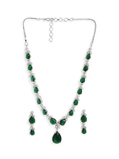 Emerald Green Teardrop Necklace Set for Women | Crystal Stone Party Wear Jewellery Set Imitation Jewellery | ImiStyleJewellery - Imistyle Jewellery