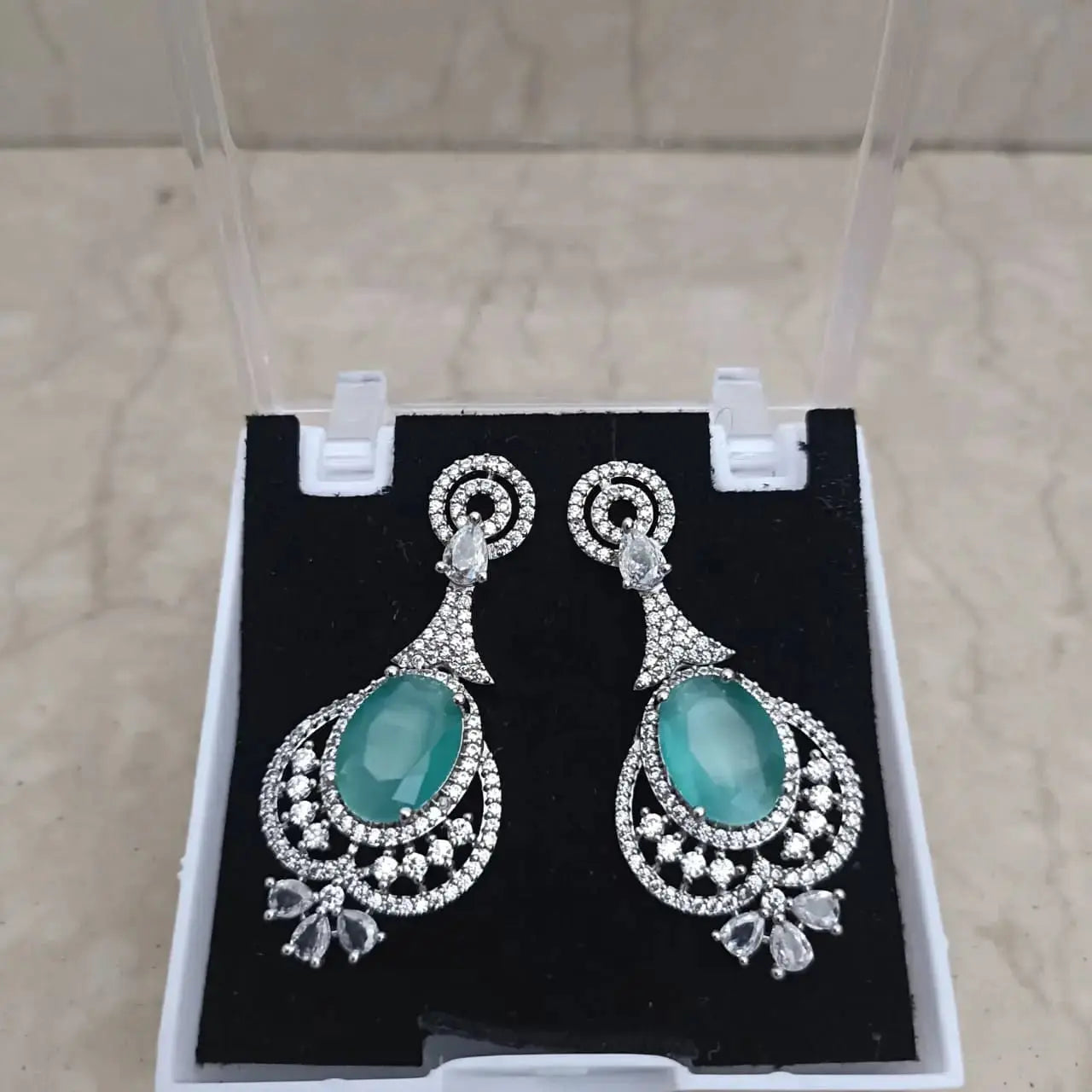 Luxury AD Diamond Black Stone Drop Earrings – Bridal Party Wear Jewellery - Imistyle Jewellery