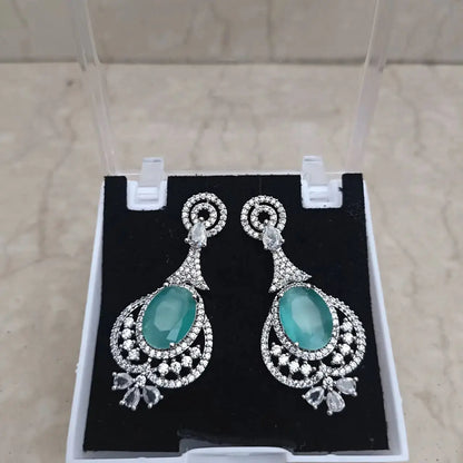 Luxury AD Diamond Black Stone Drop Earrings – Bridal Party Wear Jewellery - Imistyle Jewellery