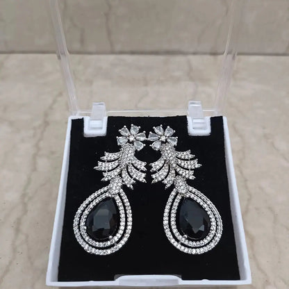 Luxury AD Diamond Black Stone Drop Earrings – Bridal Party Wear Jewellery - Imistyle Jewellery