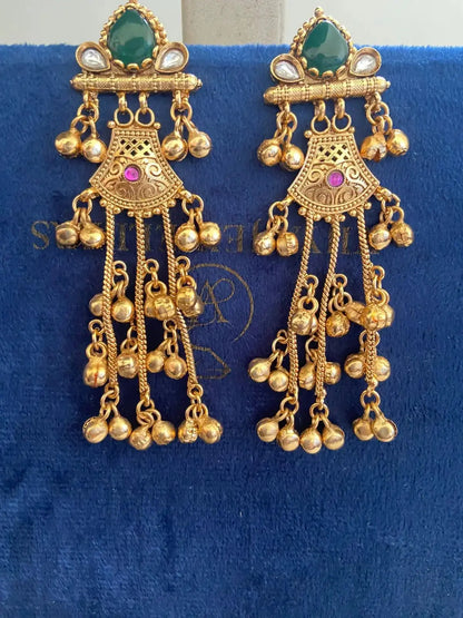 Royal Green Stone Chandbali Tassel Earrings – Premium Imitation Gold Jewellery - Imistyle Jewellery