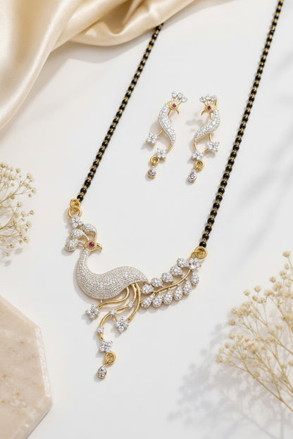 Luxury Peacock AD Mangalsutra Set with Matching Earrings
