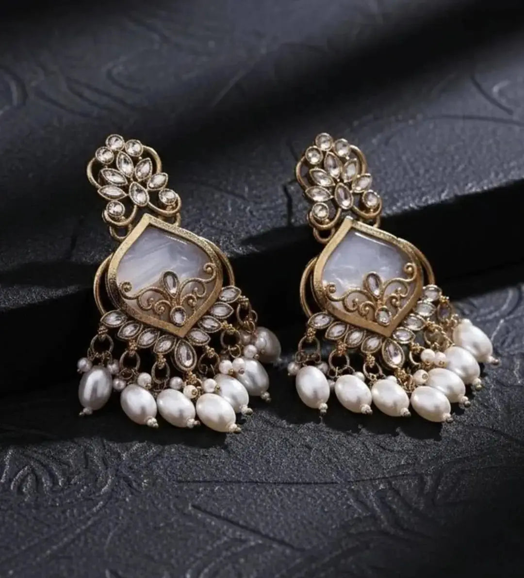 Elegant Pearl Chandbali Earrings for Women | Antique Gold Floral Ethnic Earrings Imitation Jewellery | ImiStyleJewellery - Imistyle Jewellery