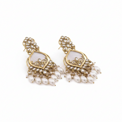 Elegant Pearl Chandbali Earrings for Women | Antique Gold Floral Ethnic Earrings Imitation Jewellery | ImiStyleJewellery