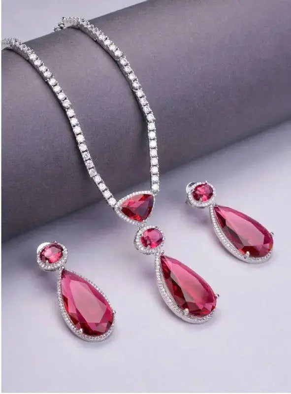 Ruby Red Teardrop Necklace Set with Earrings | Luxury Statement Imitation Jewellery for Women | ImiStyleJewellery - Imistyle Jewellery