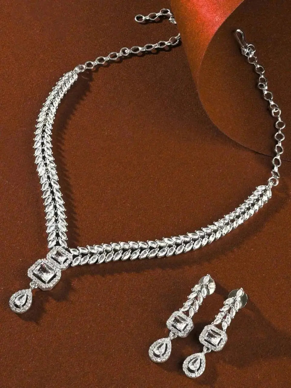 Elegant AD Diamond Necklace Set with Drop Earrings for Women | Party & Wedding Jewellery - Imistyle Jewellery