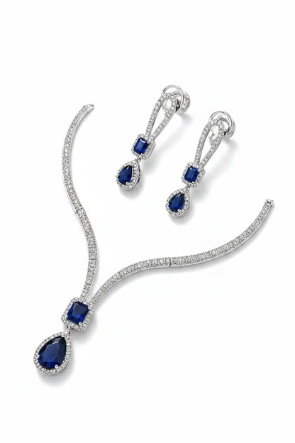 Royal Blue Stone Necklace Set for Women | CZ Diamond Pendant & Earrings Set | ImiStyleJewellery - Imistyle Jewellery