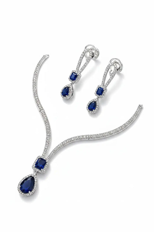 Royal Blue Stone Necklace Set for Women | CZ Diamond Pendant & Earrings Set | ImiStyleJewellery - Imistyle Jewellery
