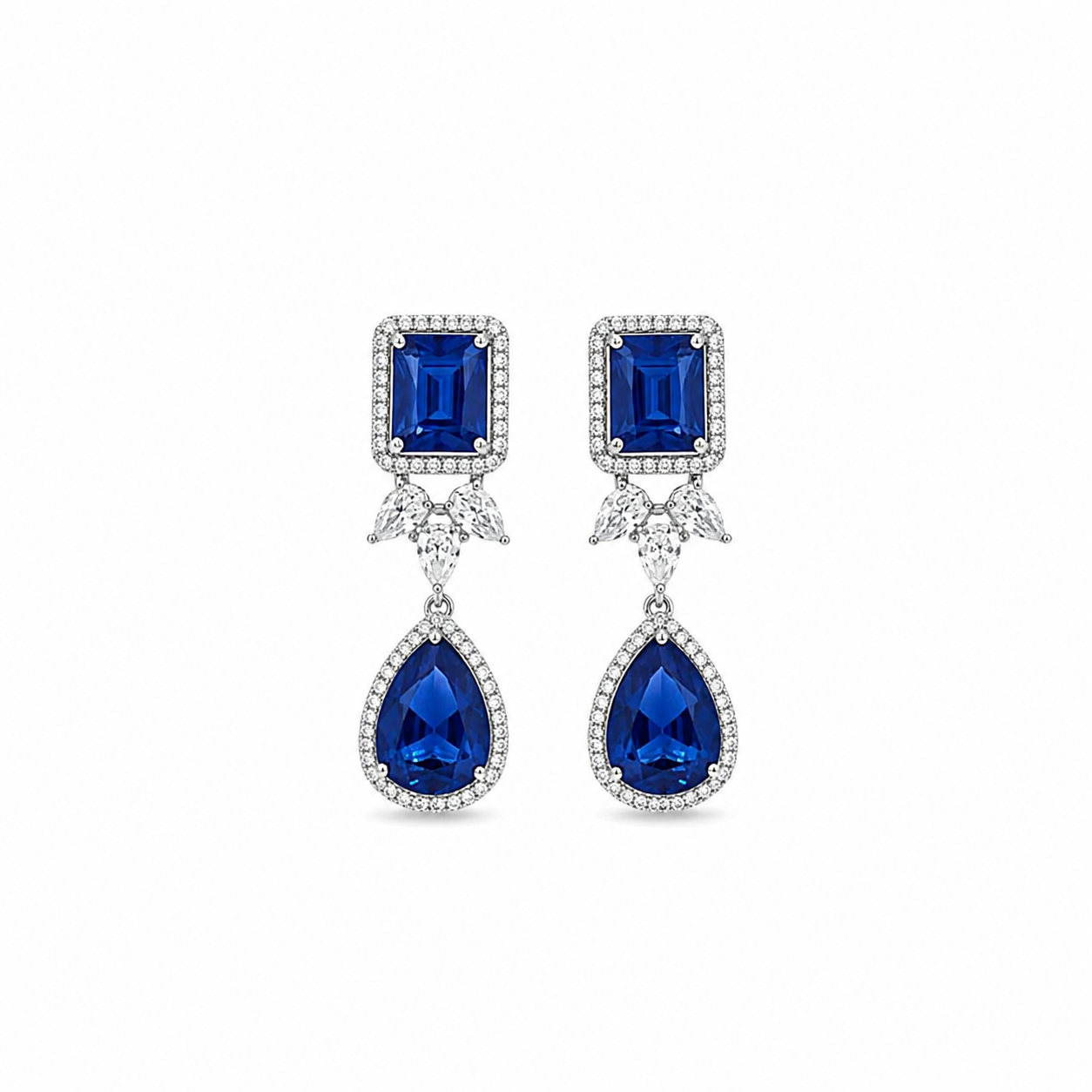Royal Blue Crystal Drop Earrings for Women | Luxury Statement Party Wear Earrings | Imitation Jewellery | ImiStyleJewellery