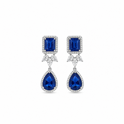 Royal Blue Crystal Drop Earrings for Women | Luxury Statement Party Wear Earrings | Imitation Jewellery | ImiStyleJewellery