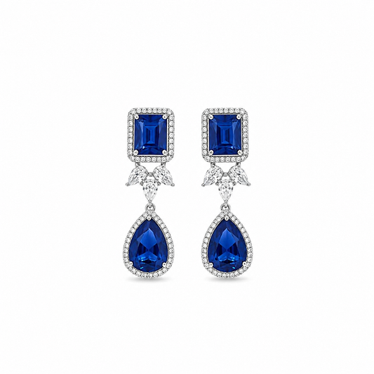 Royal Blue Crystal Drop Earrings for Women | Luxury Statement Party Wear Earrings | Imitation Jewellery | ImiStyleJewellery