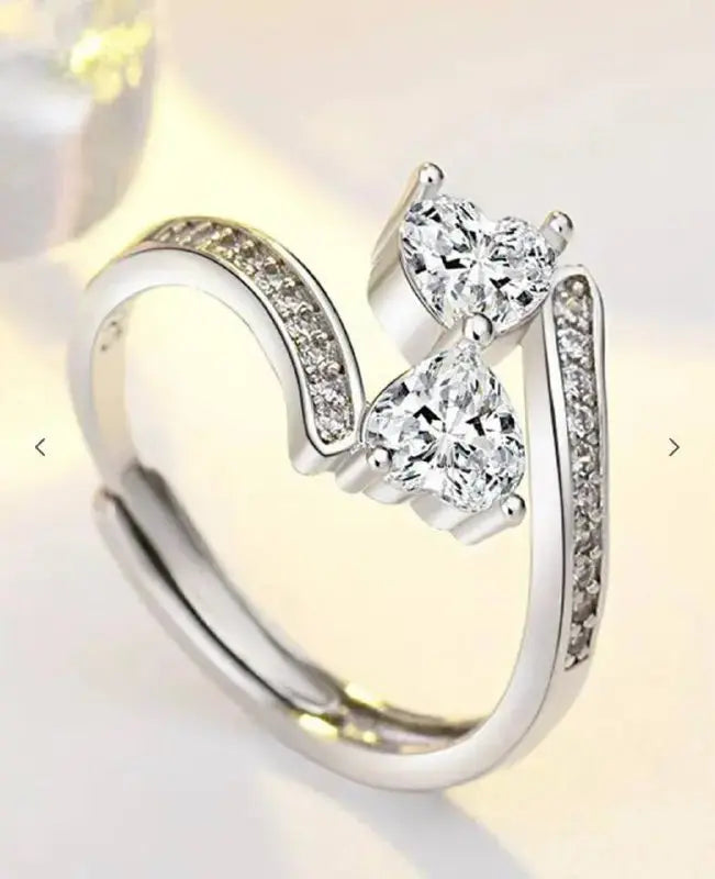 Royal Blue Heart Stone Ring for Women | Double Heart Crystal Silver Band Imitation Jewellery Ring | ImiStyleJewellery - Imistyle Jewellery