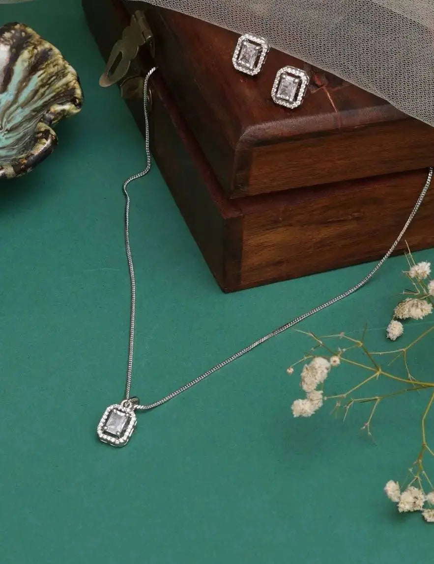 Elegant Crystal Pendant Necklace Set for Women | Square Stone Earrings Necklace Set Imitation Jewellery | ImiStyleJewellery - Imistyle Jewellery