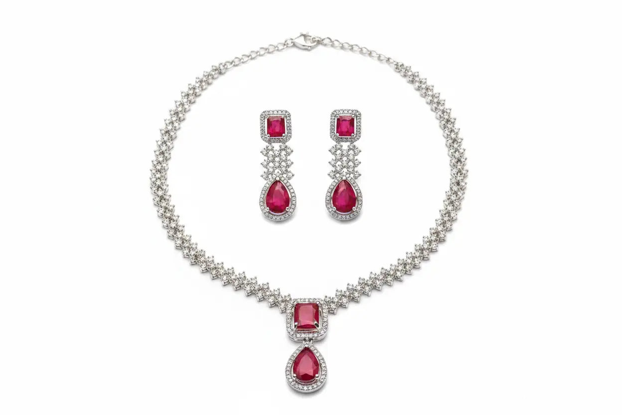 Luxury Blue Sapphire Necklace Set with Earrings for Women | Premium Crystal Jewellery - Imistyle Jewellery